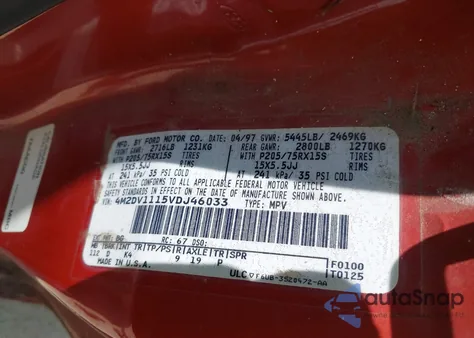 1997 Mercury Villager Gs/Ls/Nautica z USA, uszkodzony, nr VIN 4M2DV1115VDJ46033